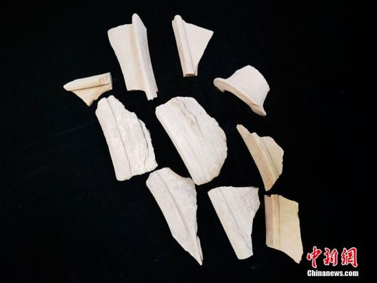 圖為靜寧縣賈河鄉(xiāng)竇坪村出土的彩陶片、紅陶片。 夏劍鋒 攝