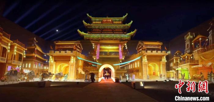 2024年7月15日，甘肅嘉峪關(guān)開啟“夜游”模式。圖為夜游燈光劇《天下嘉峪關(guān)》光影效果。(甘肅嘉峪關(guān)關(guān)城景區(qū)供圖)